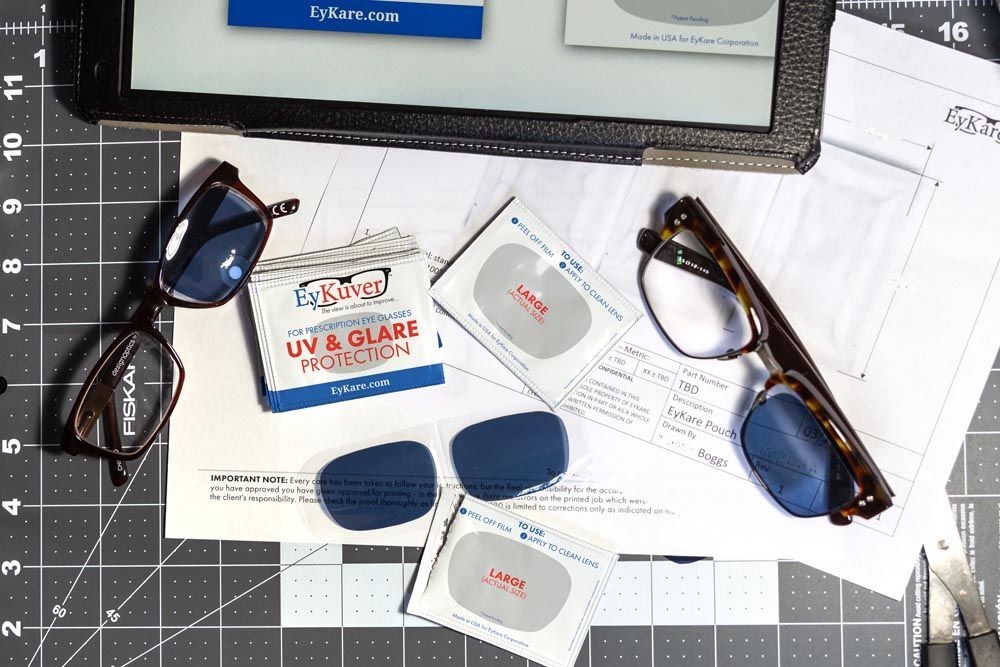 Inexpensive tinted stickers turn eyeglasses into sunglasses